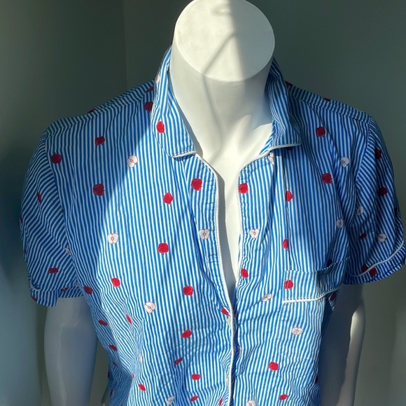 J. Crew Factory cotton pj top preppy striped apple print size smal - Picture 4 of 7